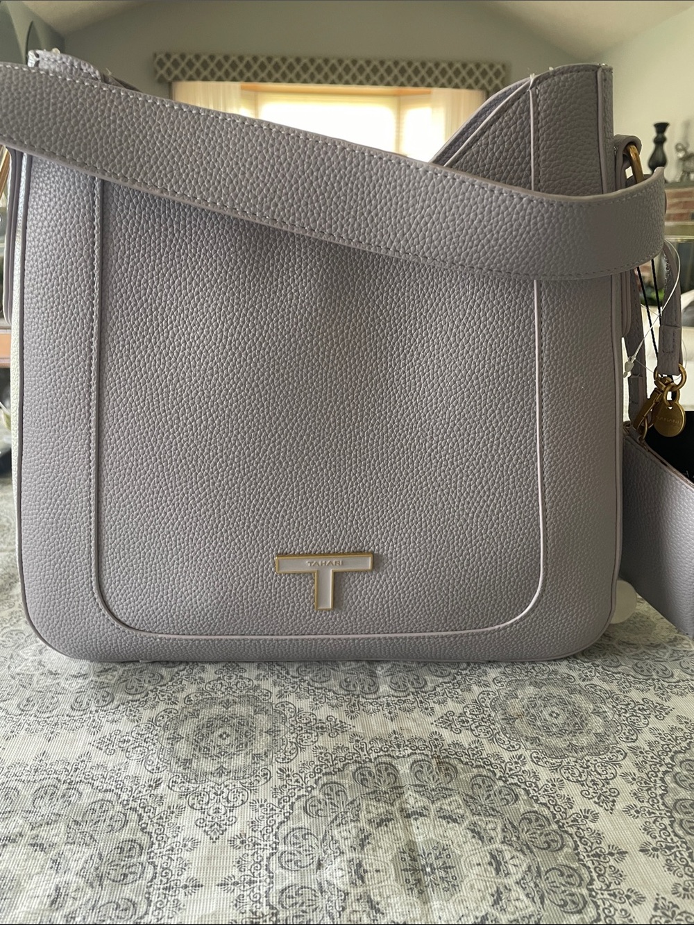 T Tahari Soft Lavender Pebbled Leather Crossbody